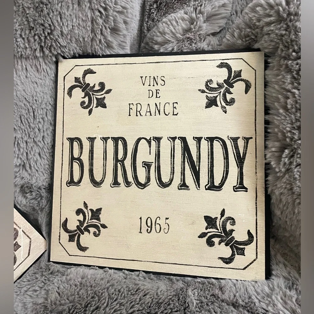 Vintage French Inspired Wine Bar Plaques Burgundy Bordeaux Wall Art Set